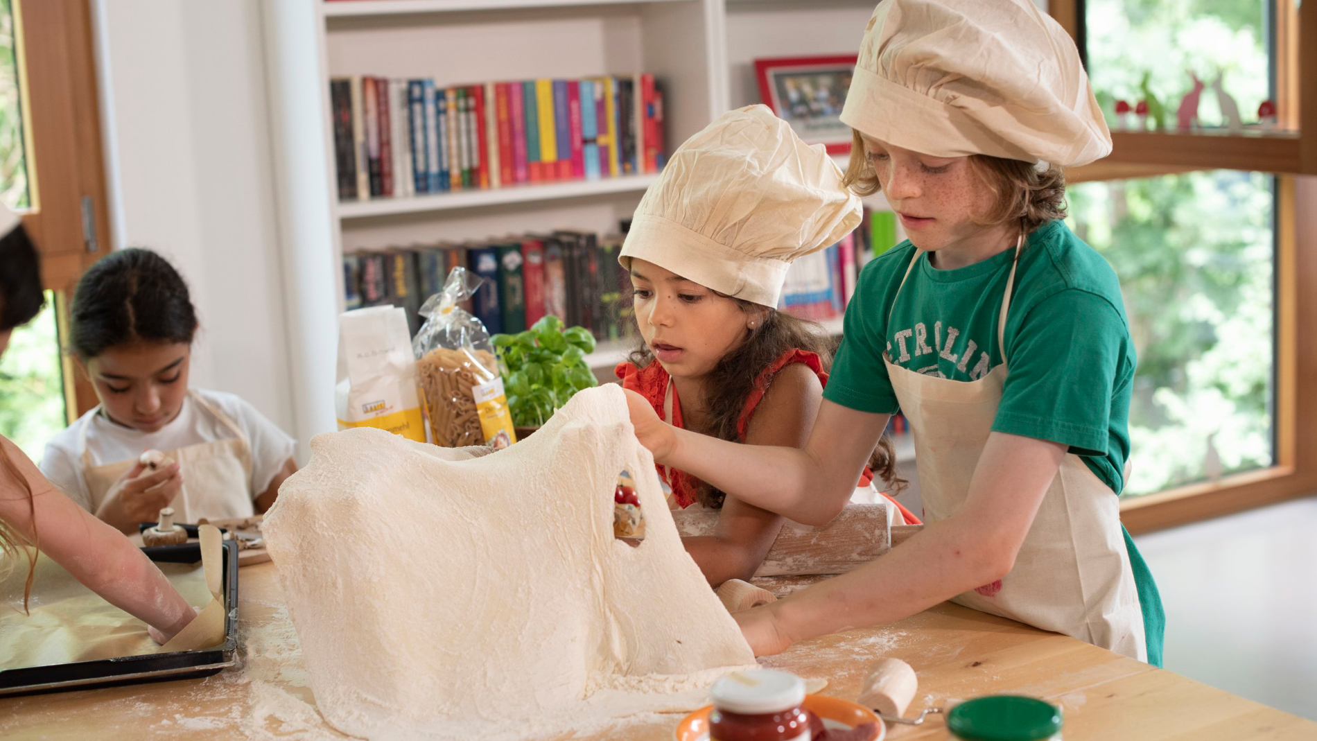 Children baking in a kitchen