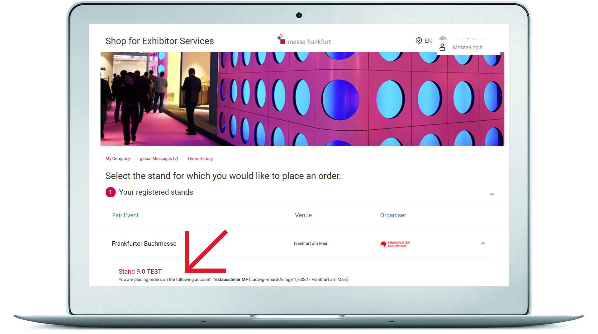 Access your stand in the Shop for Exhibitor Services