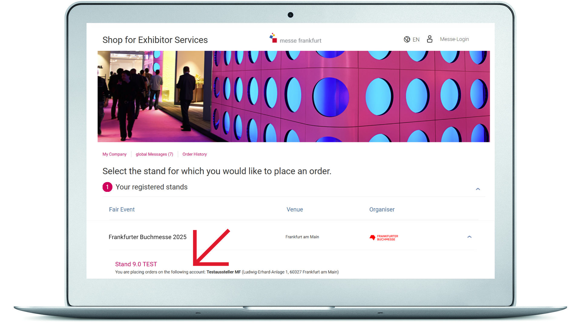 Access your stand in the Shop for Exhibitor Services