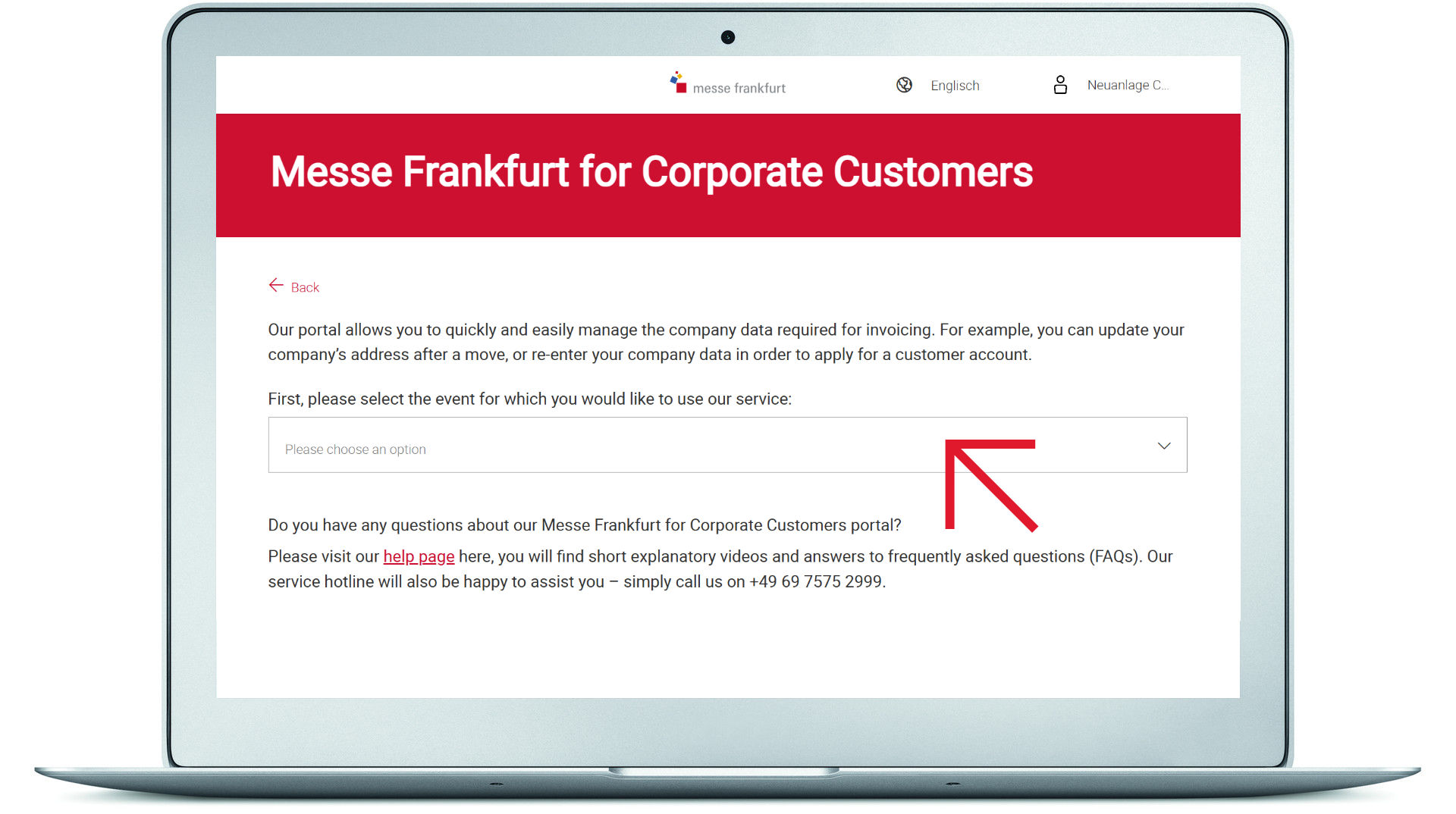 Open the Messe Frankfurt Corporate Customers Portal