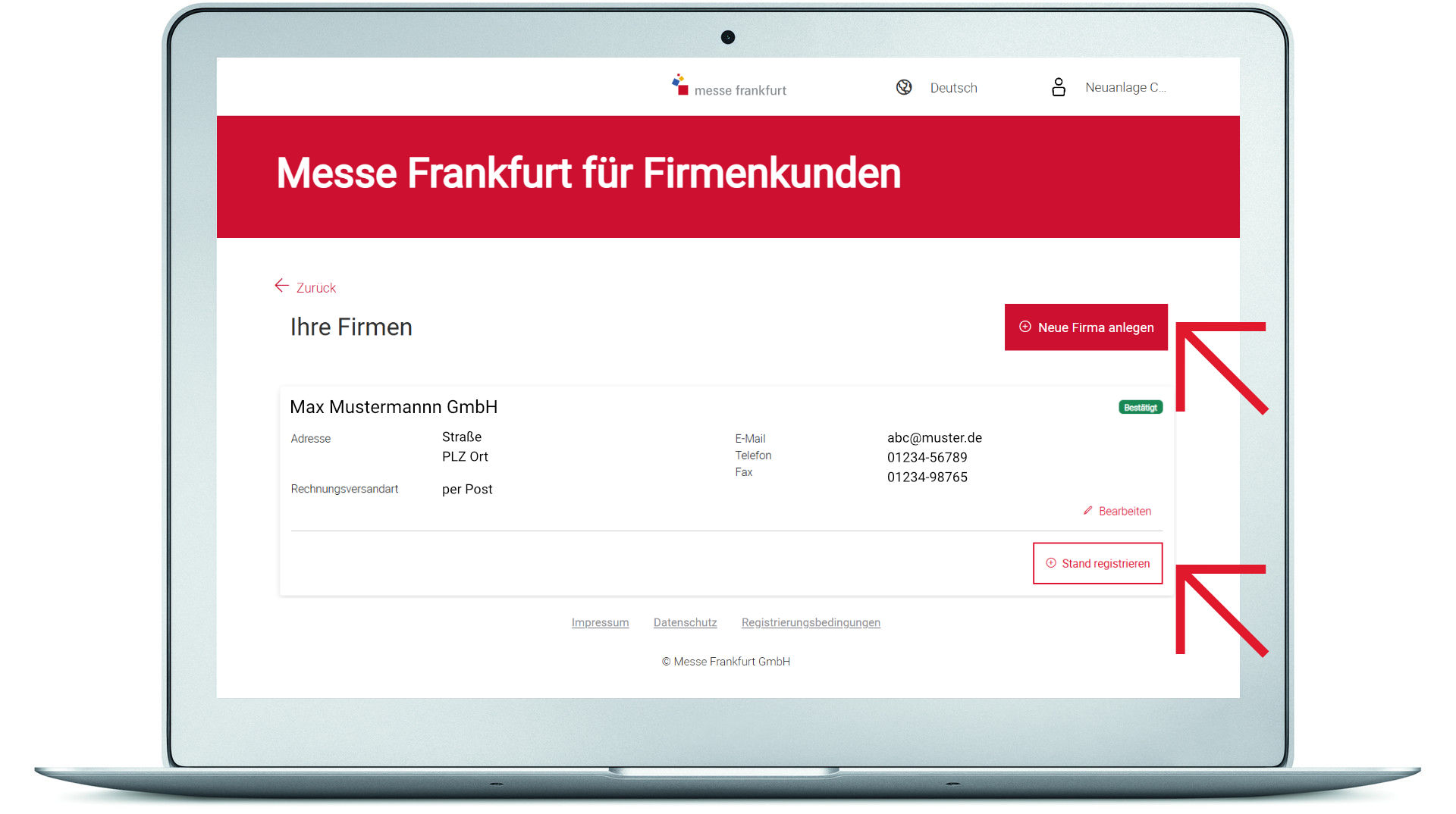 Eine Firma auswählen oder neu anlegen