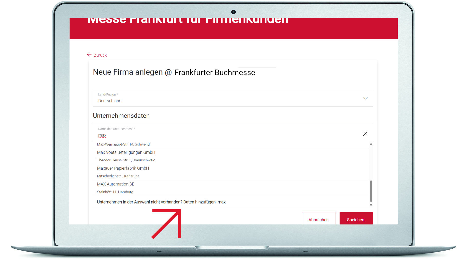 Firmendaten ergänzen beziehungsweise neu eingeben
