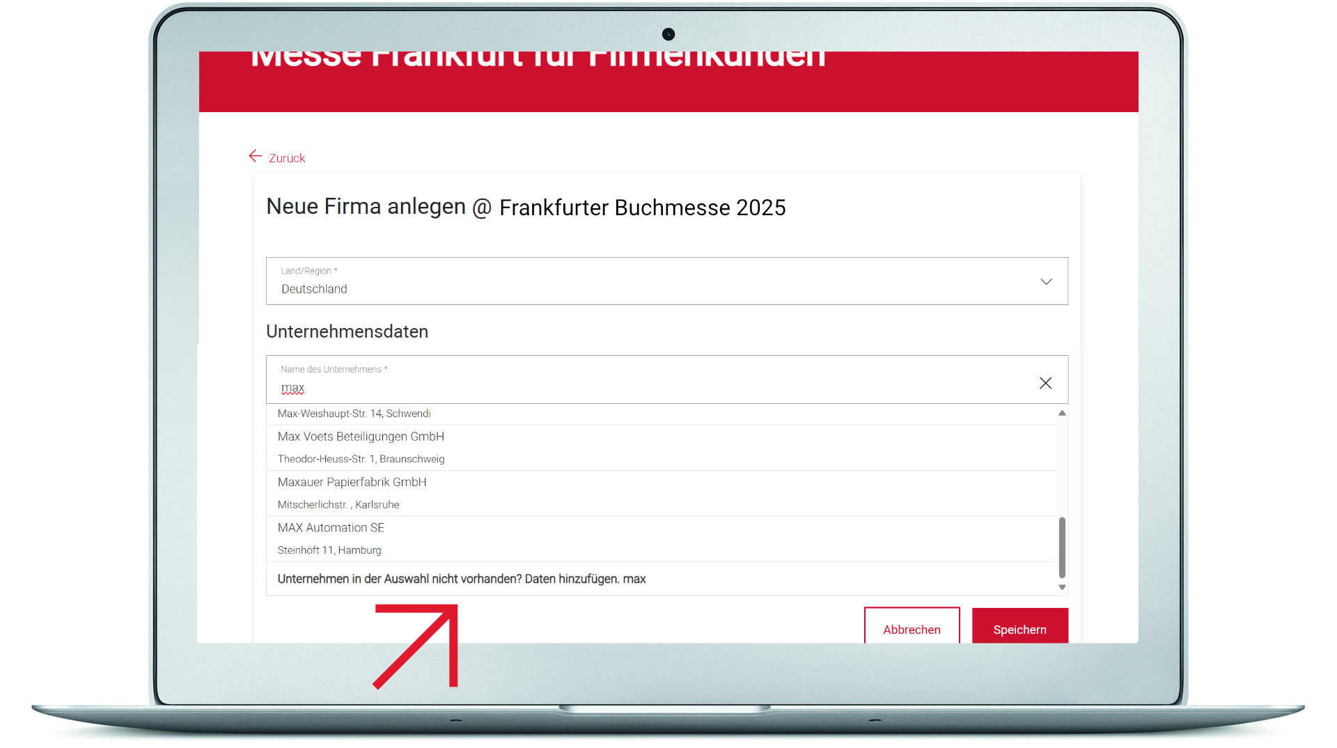 Firmendaten ergänzen beziehungsweise neu eingeben