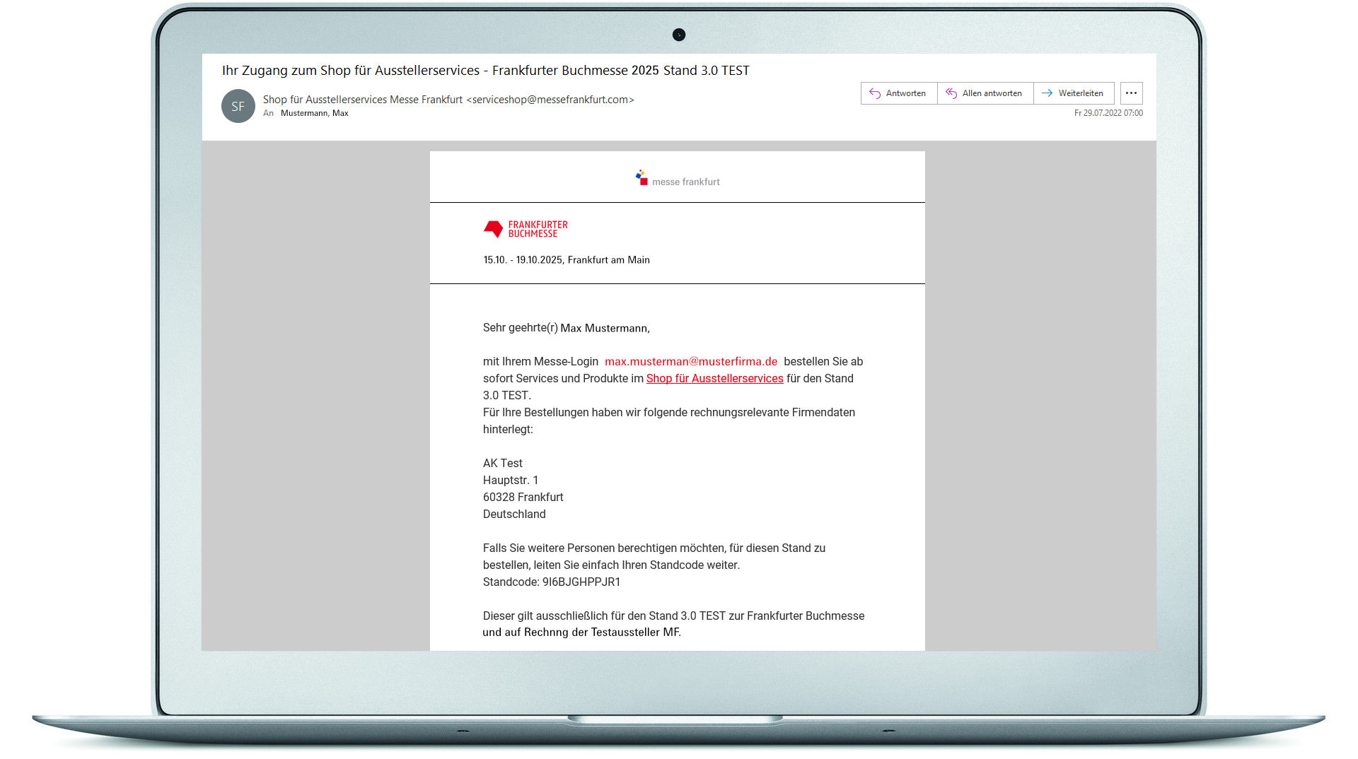 E-Mail mit Shop-Informationen empfangen