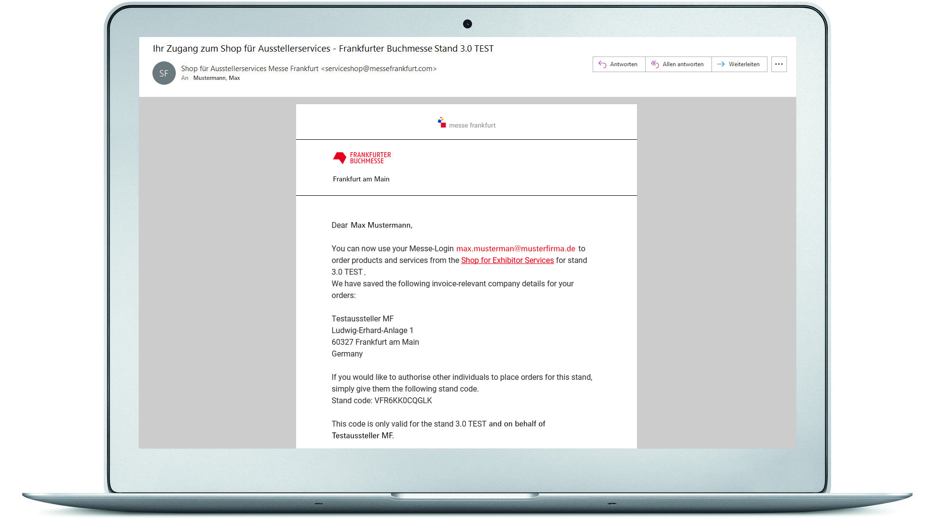 Receive email containing shop information