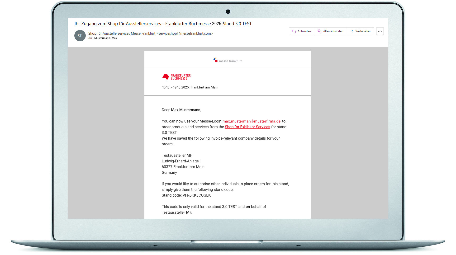 Receive email containing shop information