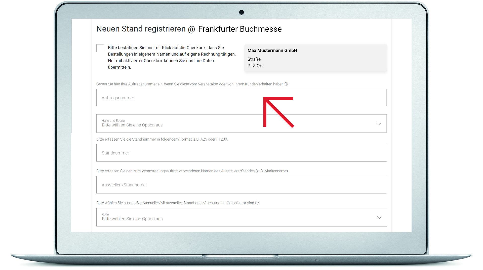 Einen Stand im Firmenkundenportal registrieren