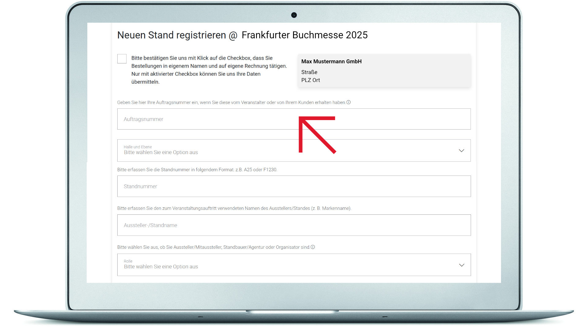 Einen Stand im Firmenkundenportal registrieren