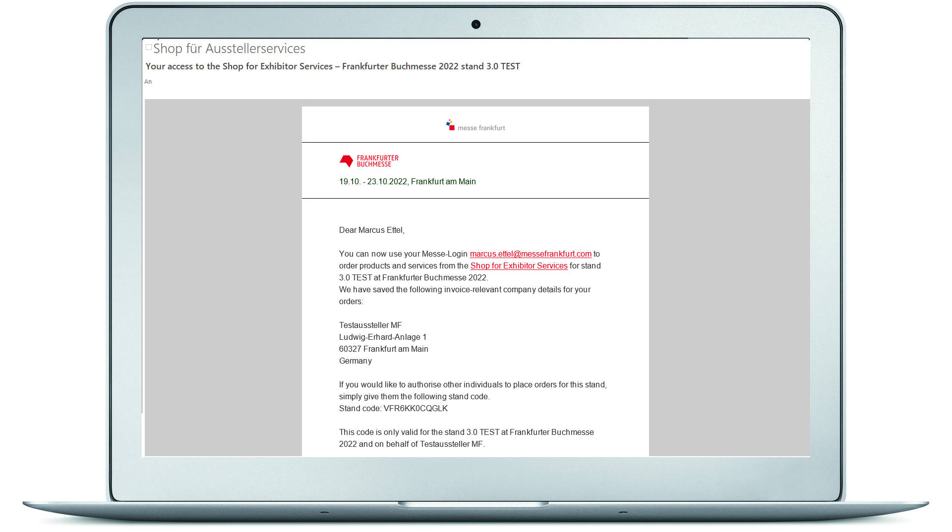 Receive email containing shop information
