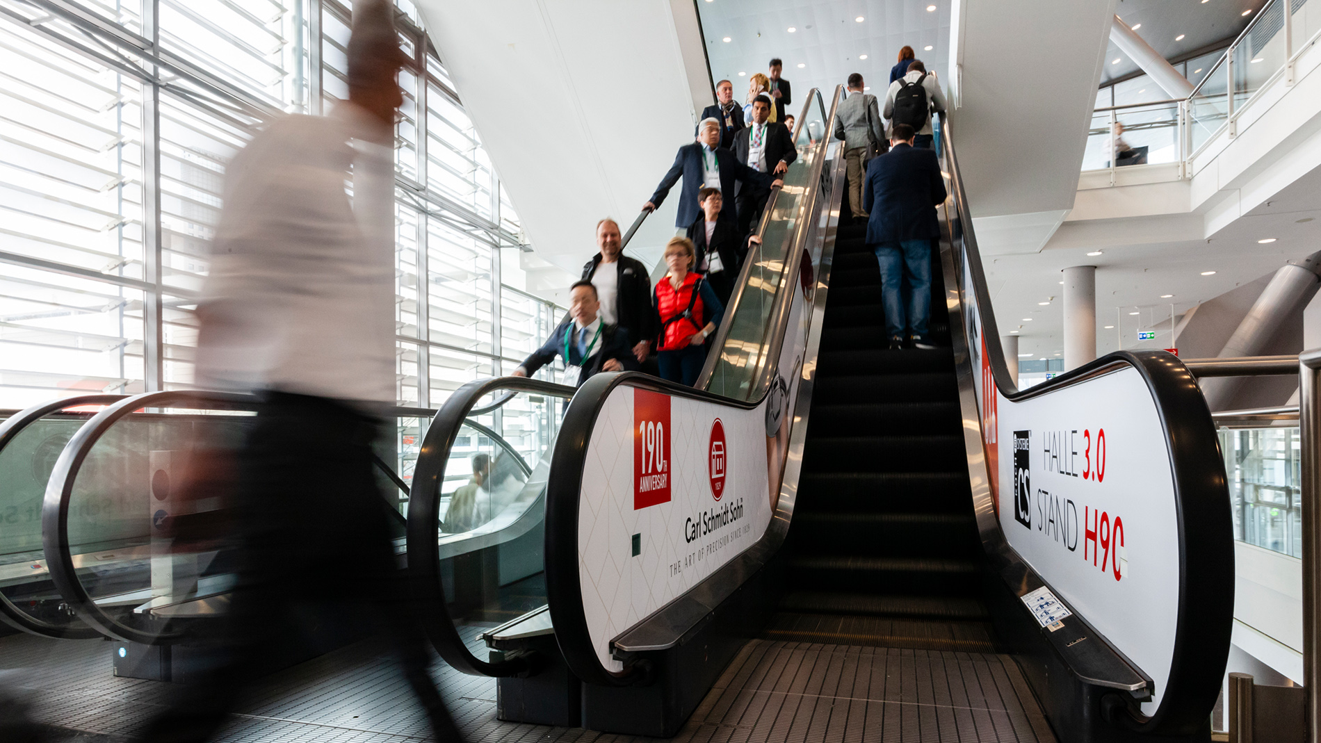 Escalator stickers at the Messe Frankfurt fairground