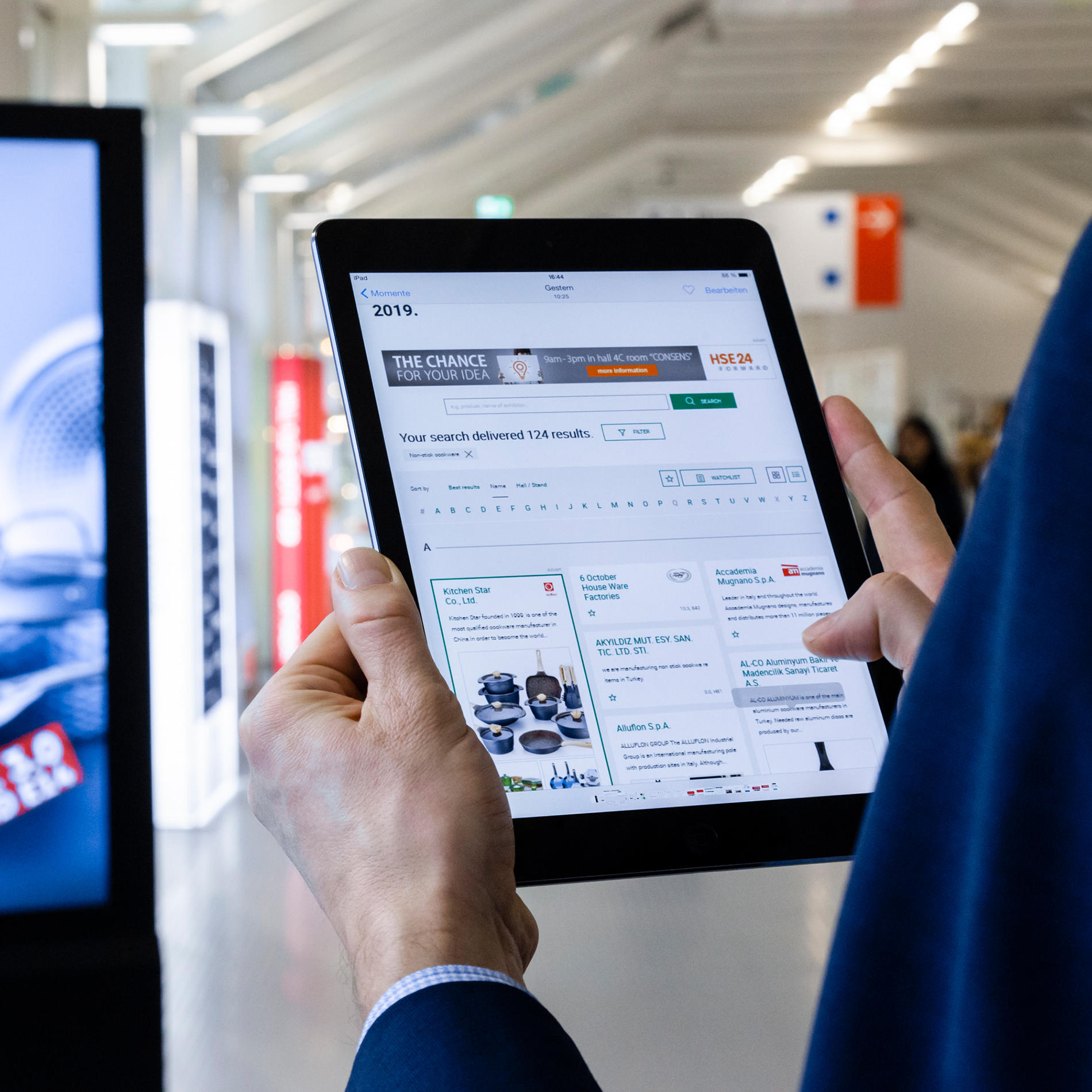 Exhibitor search on a tablet at the exhibition center