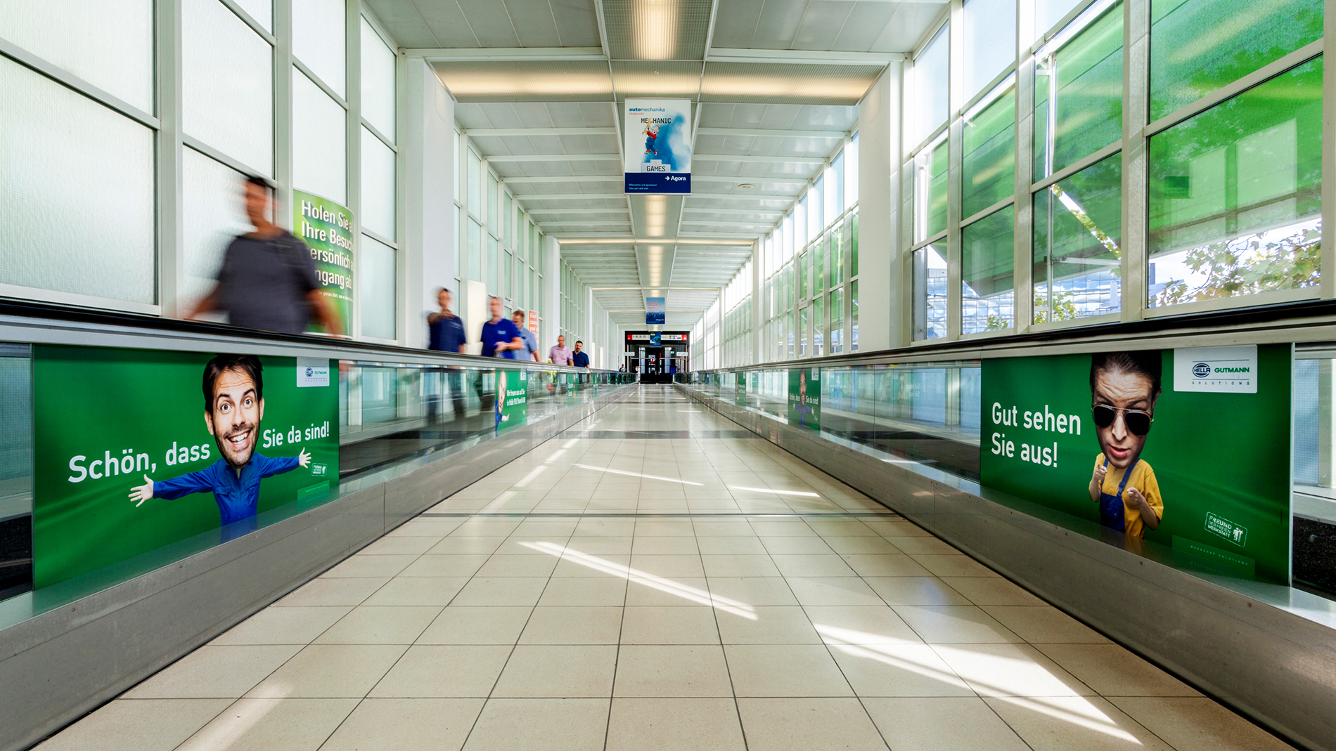 moving walkway stickers at the Messe Frankfurt fairground