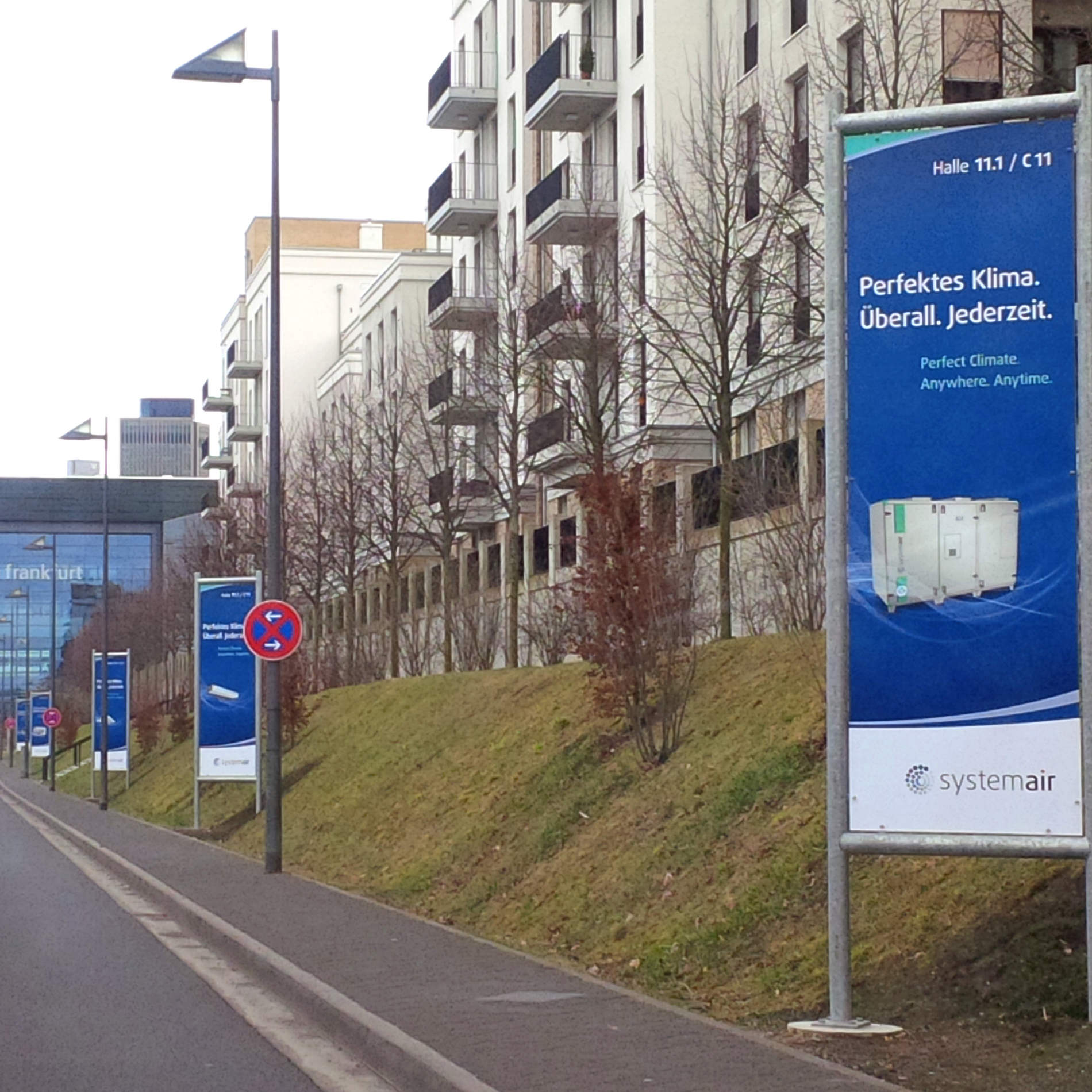 Advertising columns at the entrance to the Messe Frankfurt Portal Building