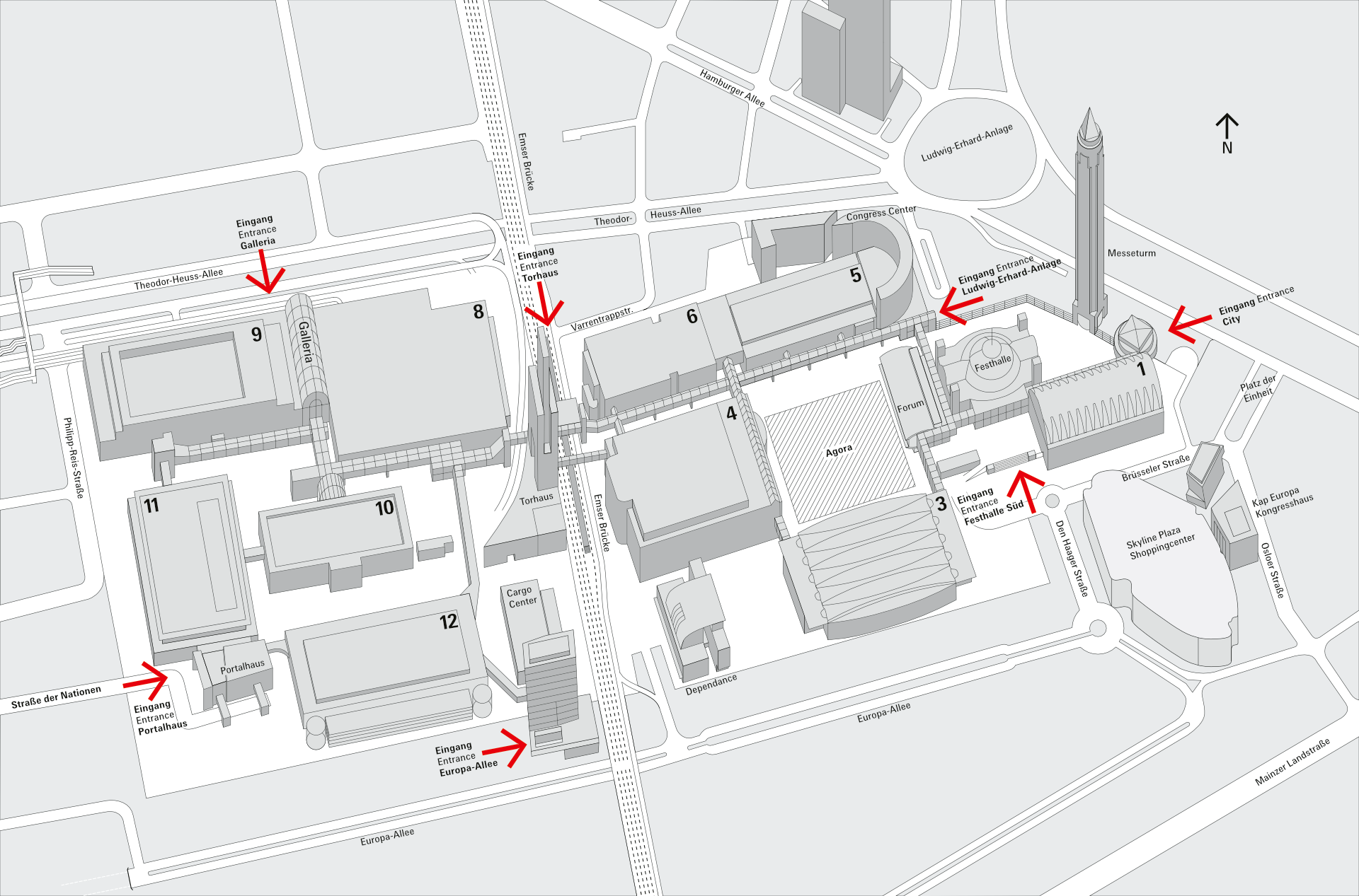 Entraces to the Messe Frankfurt exhibition ground