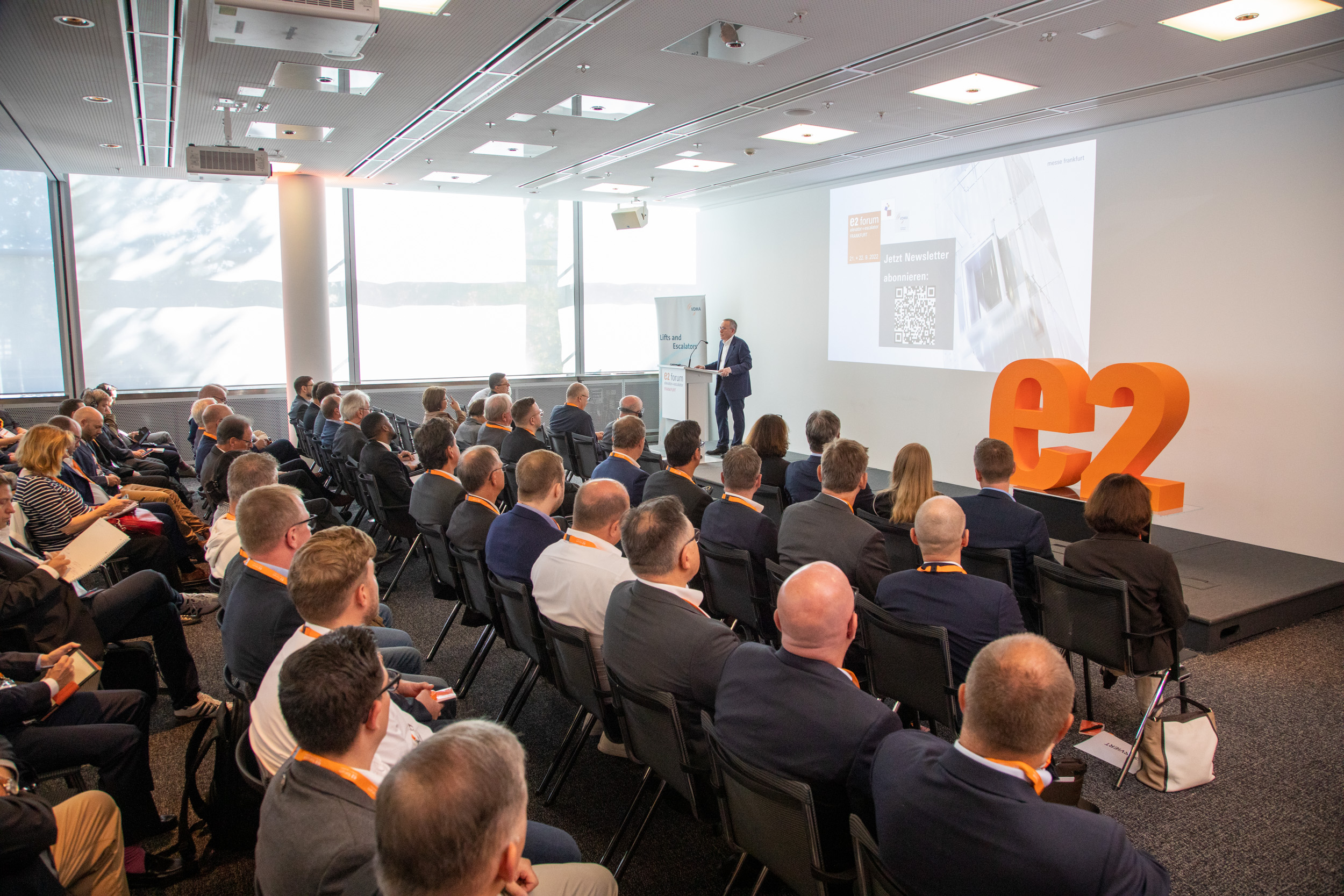 The E2 Forum Frankfurt 2022: forum of innovations, impulses and contacts for experts in vertical-horizontal mobility in the building of the future.